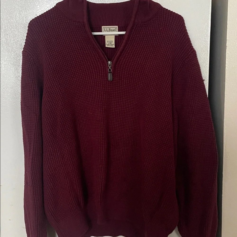 L.L. Bean Men's Large Regular Cotton Cashmere Deep Red Fourth‎ Zip-Up Sweater